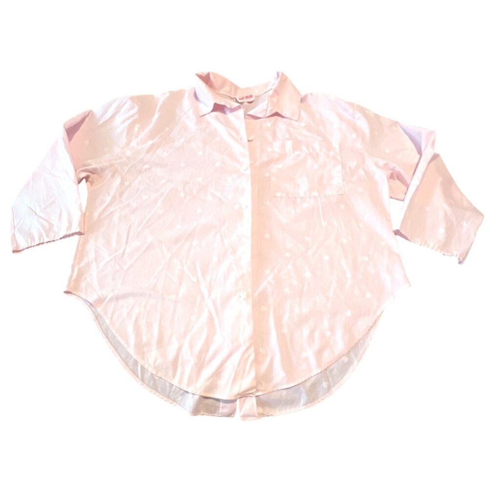 Vintage Hot Stuff Pink‎ Heart Button-Up Shirt Size Made In USA Cotton Blend 1XL